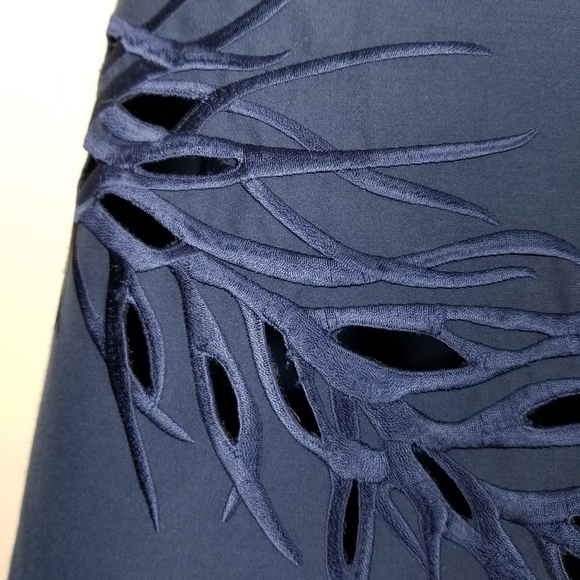 Halston Heritage Women's 12 Blue Strapless Tiered Embroidery Detail Dress Silk - Picture 6 of 13